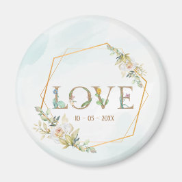 Imán Elegante amor floral verde oro