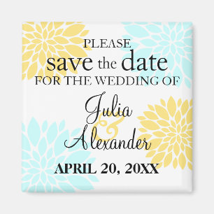 Imán Elegante Aqua Yellow Floral Burst Save The Date