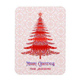 Imán Elegante árbol de navidad rojo personalizado copo 