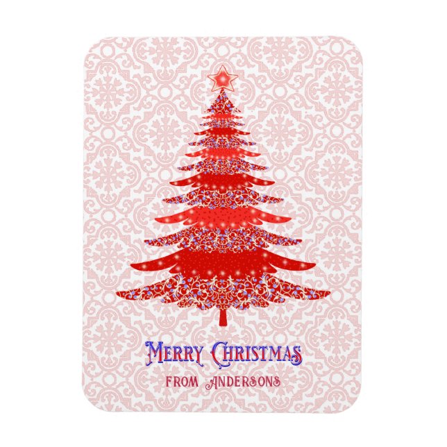 Imán Elegante árbol de navidad rojo personalizado copo  (Vertical)