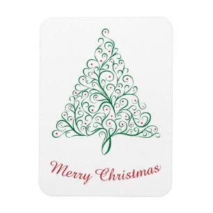 Imán Elegante árbol de Navidad rojo y verde caligrafía