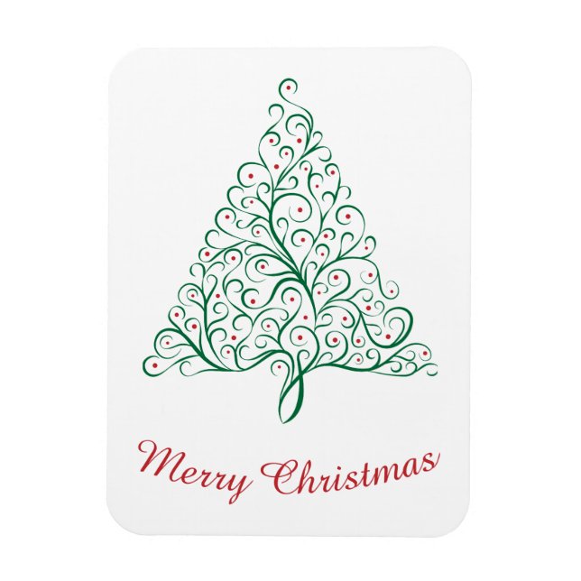Imán Elegante árbol de Navidad rojo y verde caligrafía (Vertical)
