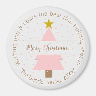 Imán Elegante árbol de Navidad rosa y estrella dorada n