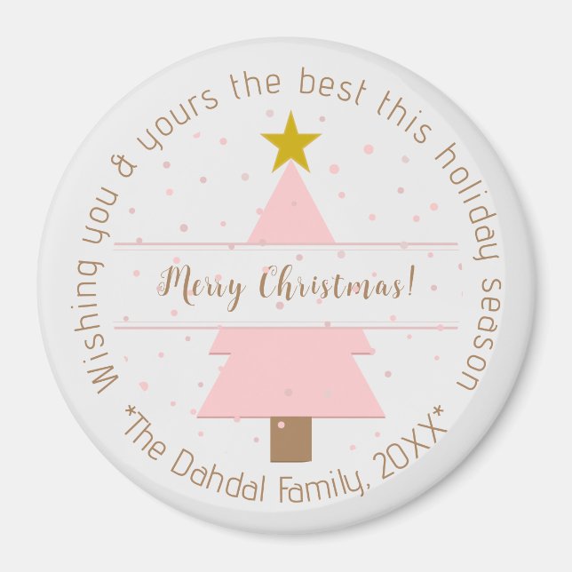 Imán Elegante árbol de Navidad rosa y estrella dorada n (Frente)