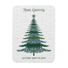 Imán Elegante árbol de Navidad verde blanco personaliza