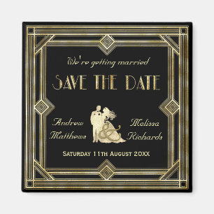Imán Elegante Art Deco Gold Black Save the Date