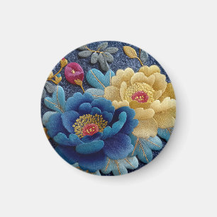 Imán Elegante aspecto de peonía vintage con bordado flo