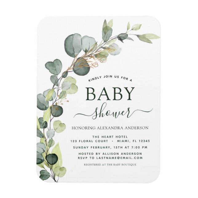 Imán Elegante Baby Shower Greenery Eucalyptus (Vertical)