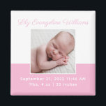 Imán Elegante bebé foto bebé anuncio de nacimiento rosa<br><div class="desc">Bienvenida,  bebé. Un clásico imán de anuncio de la foto del nacimiento de una niña en rosa con una hermosa tipografía cursiva sobre tu dulce fotografía del recién nacido. Personalizar estos imanes con tu foto favorita de tu nuevo bebé para regalar a los nuevos abuelos o padres.</div>