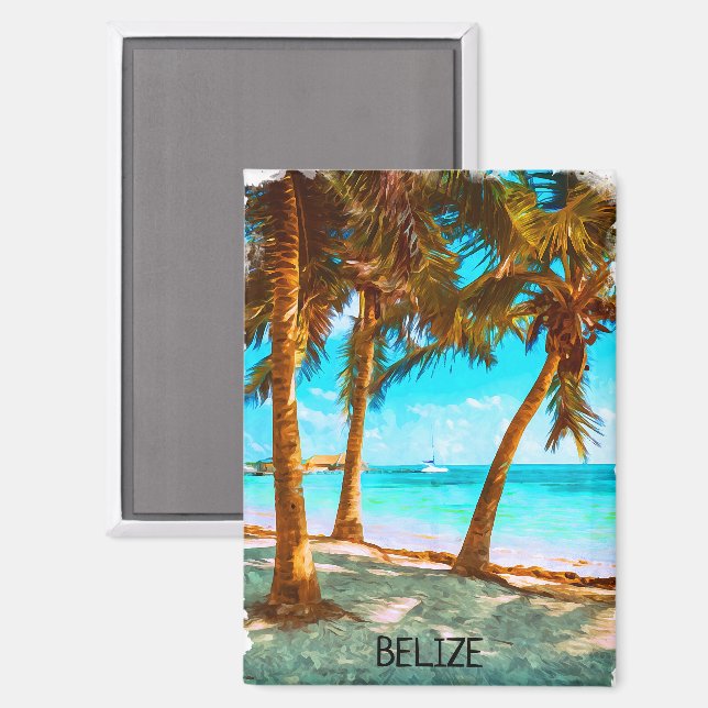 Imán Elegante Belice Tropical Beach Watercolor (Anverso/Reverso)