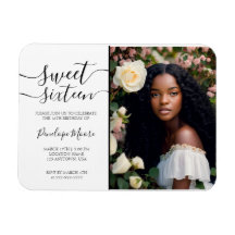 Elegante Black Script Sweet 16 Birthday Photo