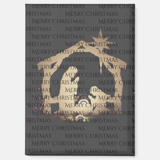Imán Elegante Black Silver Natividad Feliz Navidad (Anverso)