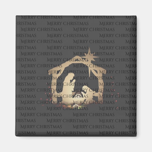 Imán Elegante Black Silver Natividad Feliz Navidad (Frente)