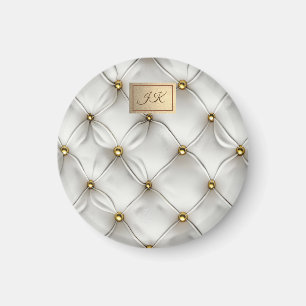 Imán Elegante Blanco Moderno Cuero Acolchado Dorado