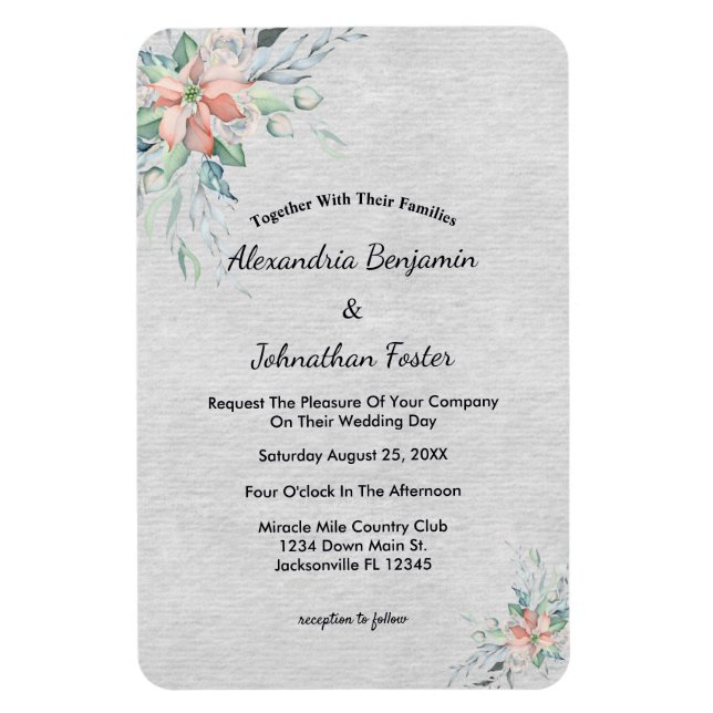 Imán Elegante Boda de Bouquet de Flores Rosa (Vertical)