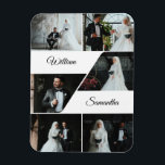Imán Elegante Boda de Collage Keepsake<br><div class="desc">Cree un recuerdo duradero de su día especial con este imán boda personalizado. Con seis franjas fotográficas personalizados y los nombres de la novia y el novio mostrados elegantemente en el centro, este diseño de collage es perfecto para favores de boda, guardar las fechas o darle las gracias a los...</div>