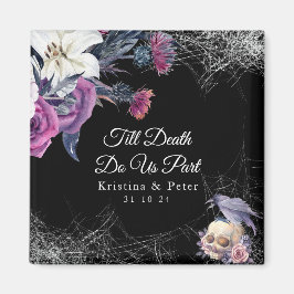 Imán Elegante Boda de cráneo floral gótico morado negro