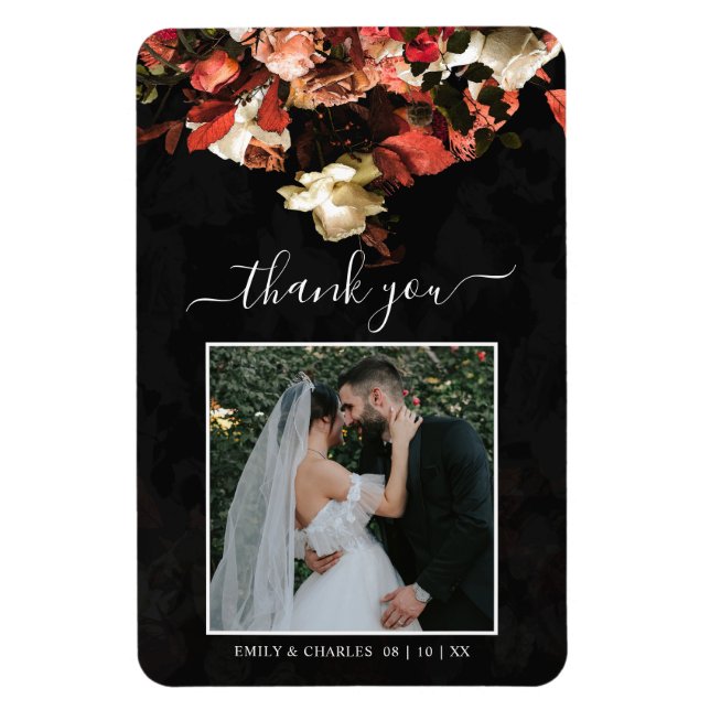 Imán Elegante Boda de Flores Rusas de Otoño Gracias (Vertical)