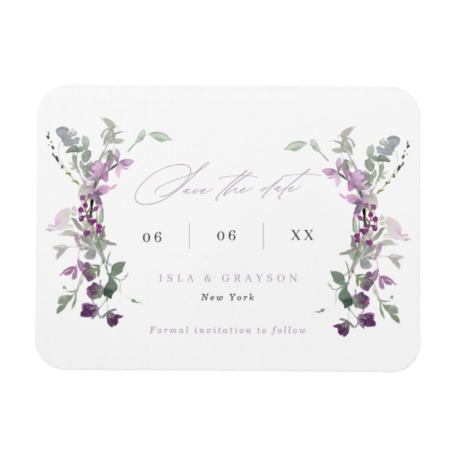 Imán Elegante Boda De Flores Silvestres Lilac Salva La  (Horizontal)