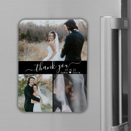 Imán Elegante Boda de fotos Black 3 Gracias Magnet
