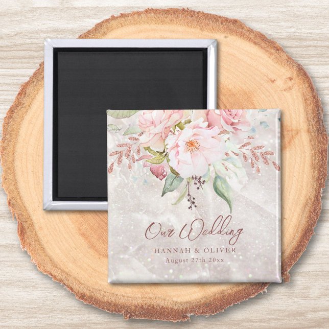 Imán Elegante Boda de Mármol Floral Rosa Peonia Rosa (In situ)