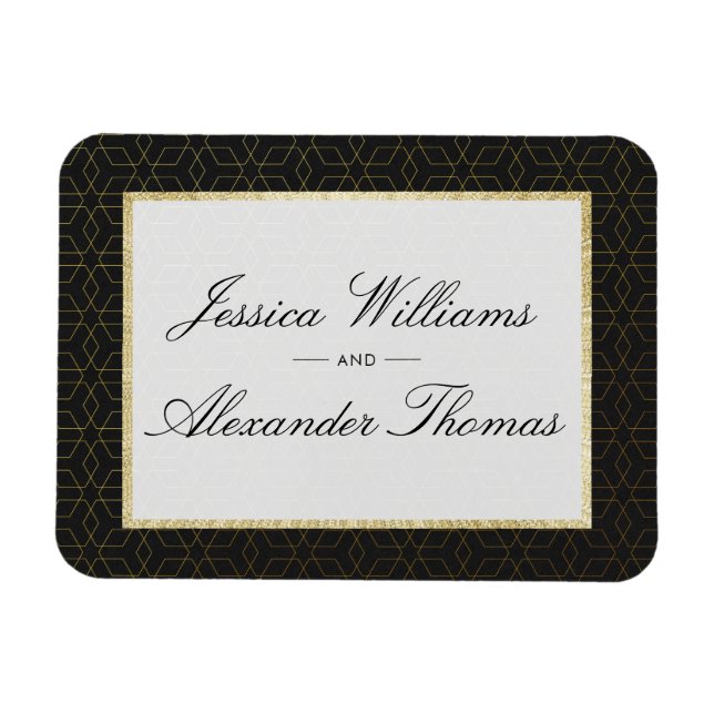 Imán Elegante Boda de Oro y Negro (Horizontal)