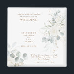 Imán Elegante Boda floral blanco<br><div class="desc">Imán de invitación a la boda floral blanca. Cuadrada. Floral blanca. Foliage. Elegante.</div>