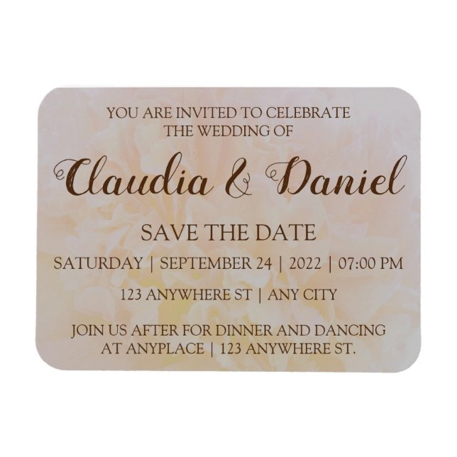 Imán Elegante boda floral de peones polvorientos (Horizontal)