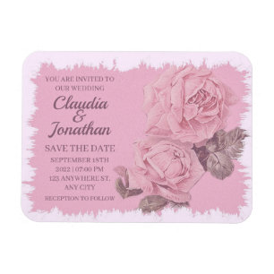 Imán Elegante boda floral de rosas rosadas rústicas