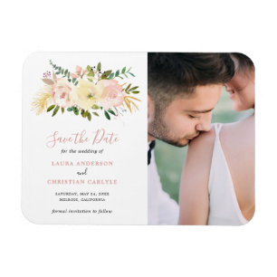 Imán Elegante Boda Floral Rosa Sonrosado Save the Date