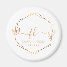 Imán Elegante Boda inicial monogramado de oro clásico