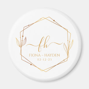 Imán Elegante Boda inicial monogramado de oro clásico