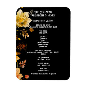Imán Elegante Boda Invitaciones Florales en Negro y Oro