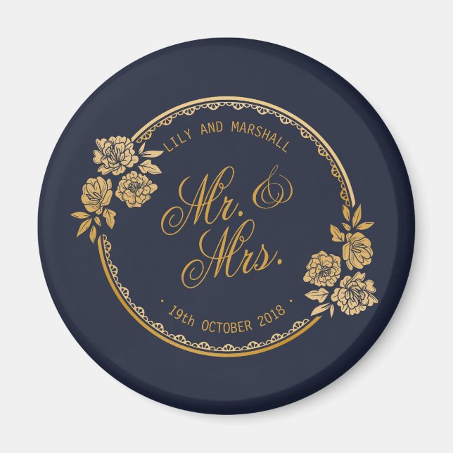 Imán Elegante Boda personalizado de oro | Fridge Magnet (Frente)