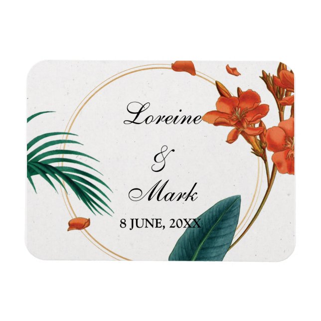 Imán Elegante Boda tropical floral (Horizontal)