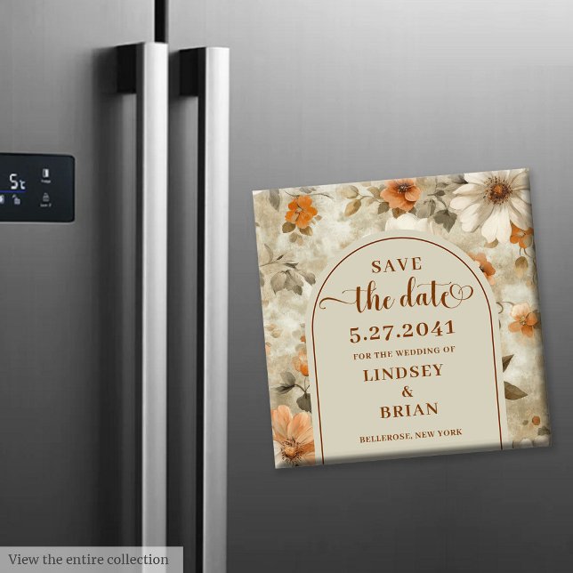 Imán Elegante Boho Terroso Marfil Olivo Floral Guardar  (Elegant Boho Earthy Ivory Olive Floral Save Date)