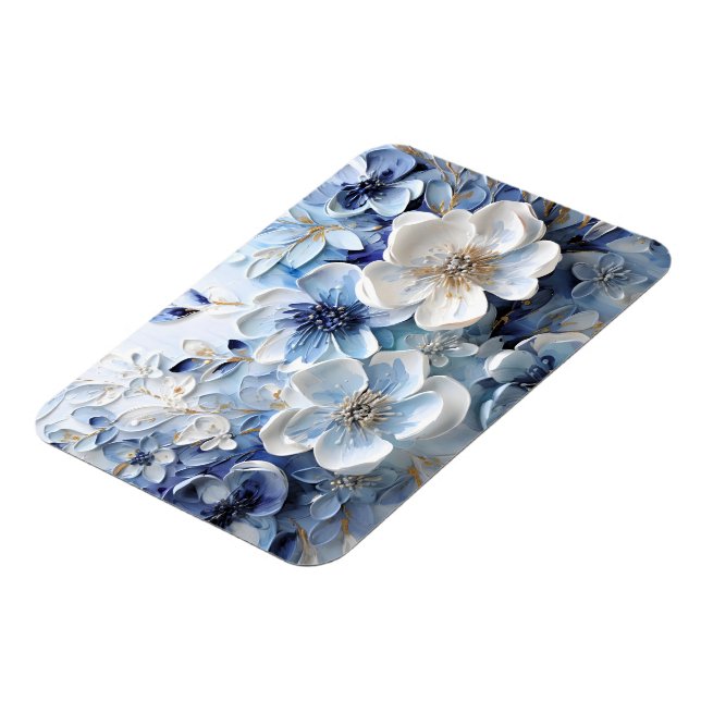 Imán Elegante Botánico Floral Azul Blanco Moderno (Lado Izquierdo)