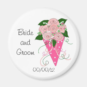 Imán Elegante Bouquet Boda rosa y verde
