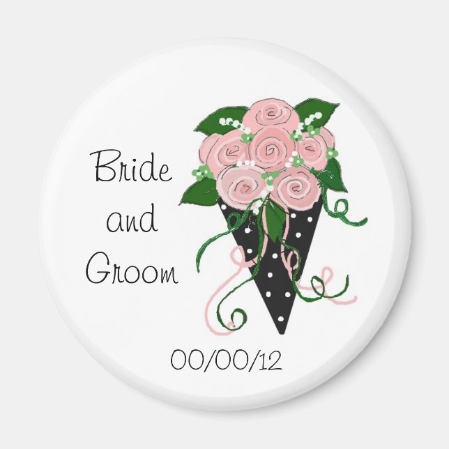 Imán Elegante Bouquet rosa y negro Boda (Frente)