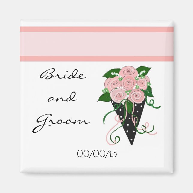 Imán Elegante Bouquet rosa y negro Boda (Frente)