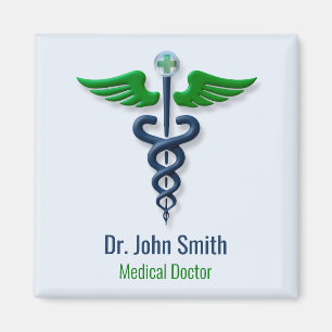 Imán Elegante Caduceus Alas Médicas Verdes Cruz Azul