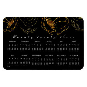 Imán Elegante Calendario minimalista negro y dorado 202
