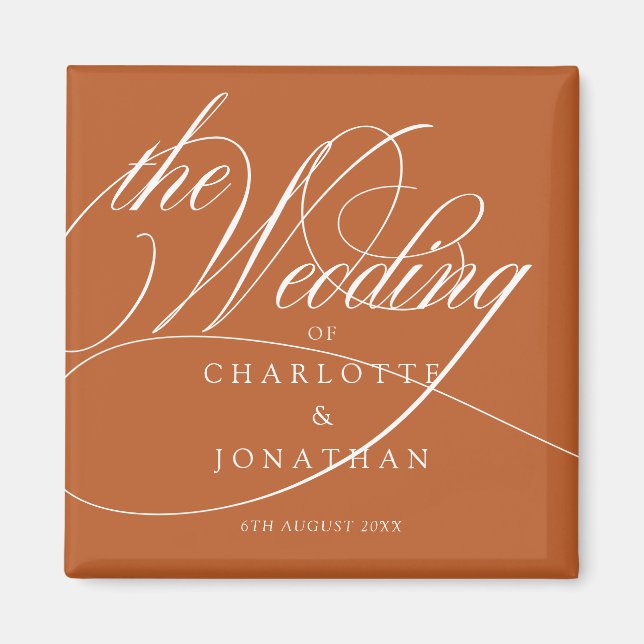 Imán Elegante caligrafía Favoritos bohemios de boda (Frente)