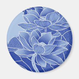 Imán Elegante Chinoiserie Moda Blue Lotus Mandala