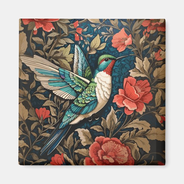 Imán Elegante colibrí volador William Morris inspirado (Frente)