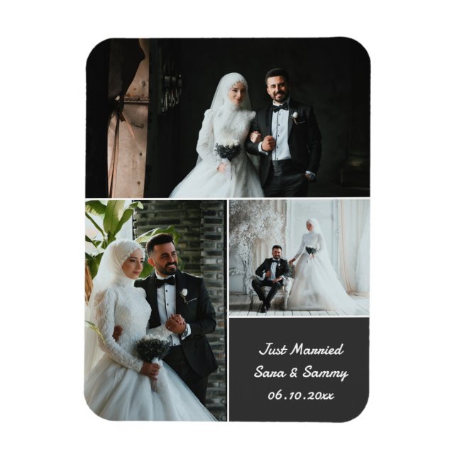 Imán Elegante Collage de fotos de boda con nombres pers (Vertical)