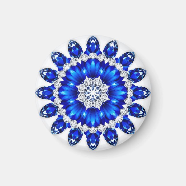 Imán Elegante Corona Adornada Con Flores Azules (Frente)