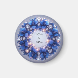 Imán Elegante corona adornada con flores azules