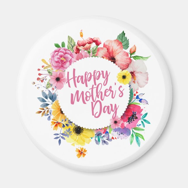 Imán Elegante corona floral feliz día de la madre | Imá (Frente)