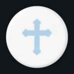 Imán Elegante Cruz Azul<br><div class="desc">Elegante diseño de cruz azul para bebés bautizados y cristianos.</div>